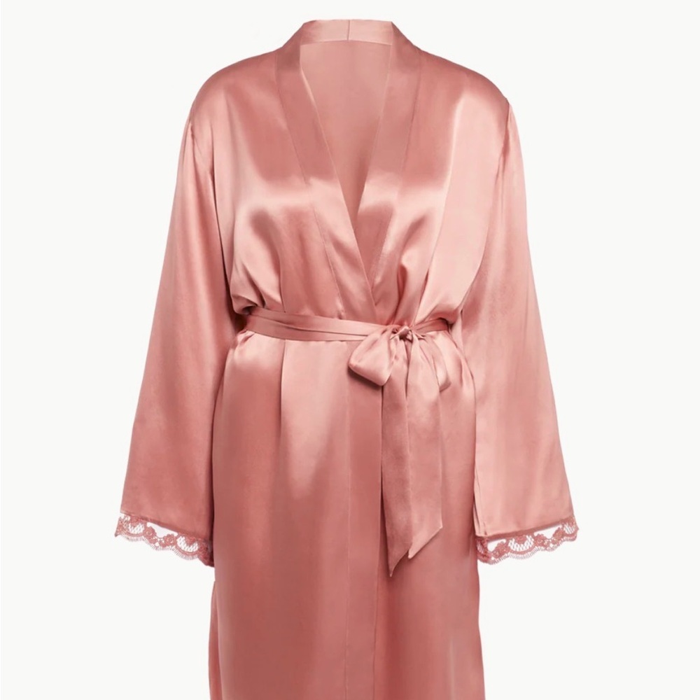NWT SIMONE PÉRÈLE LOVE ME LONG SILK KIMONO - SMOKEY PINK S/M